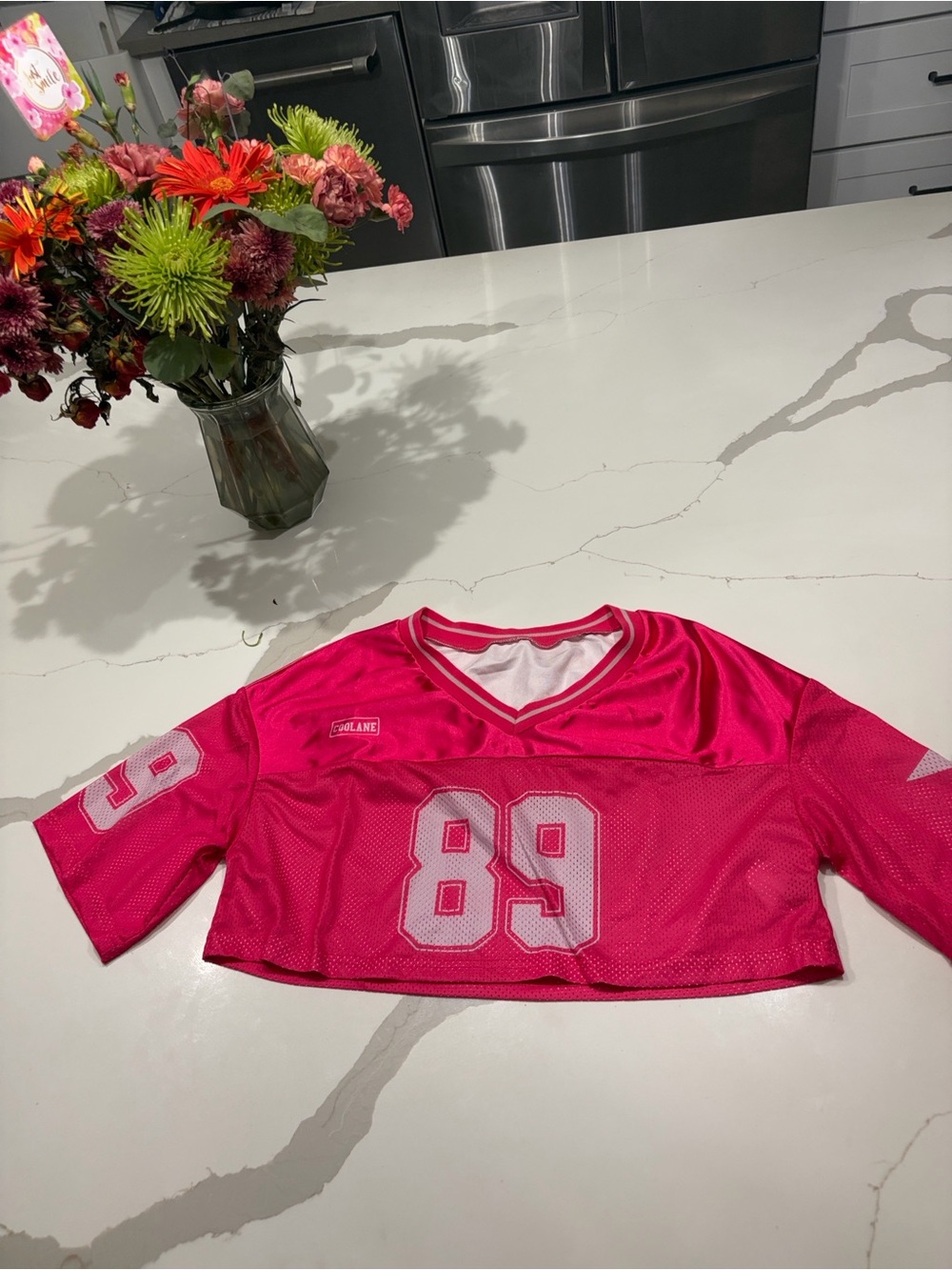 Girls' Hot Pink Athletic Crop Top with Number 89